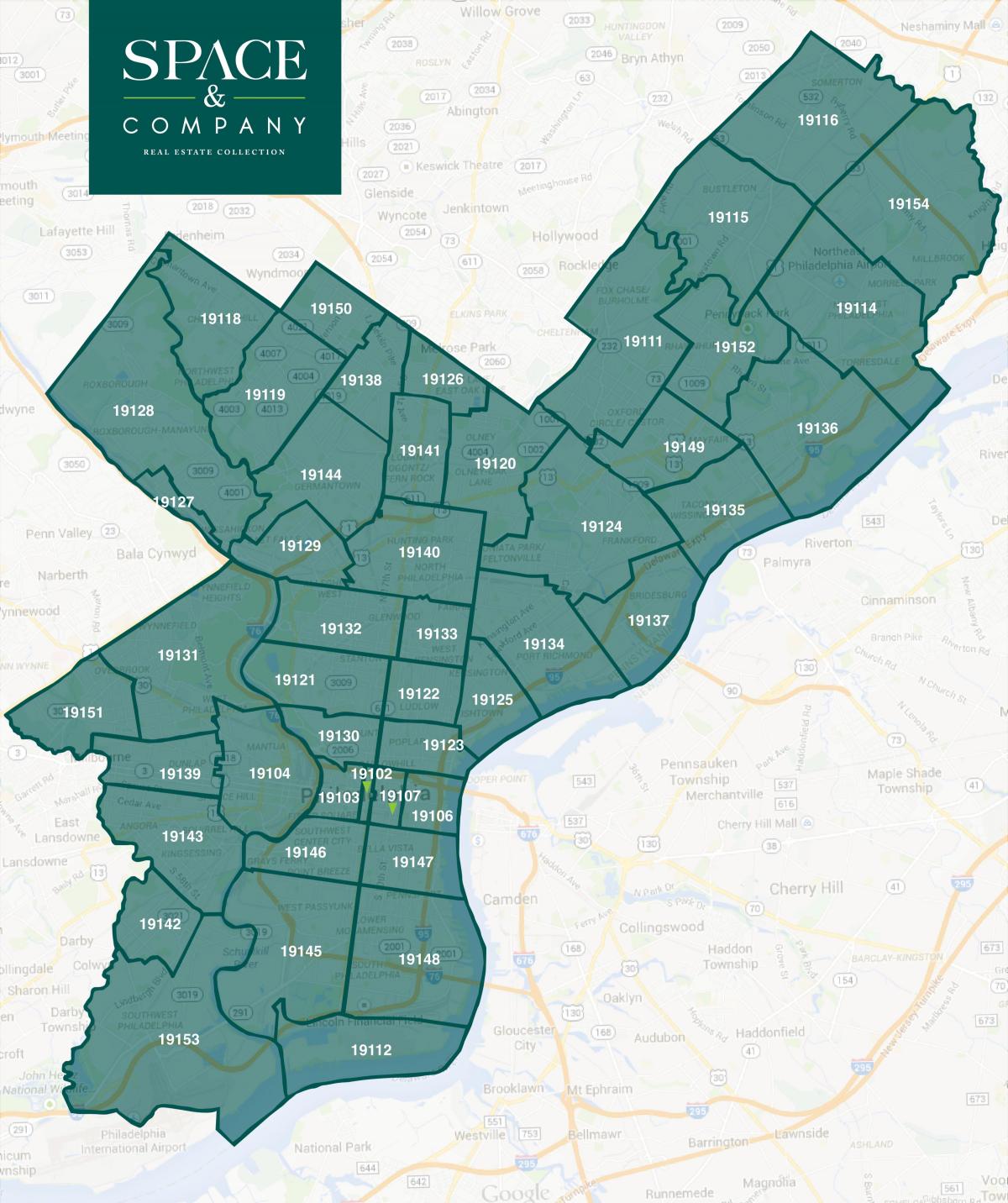 نقشه از فیلادلفیا محله و کد پستی